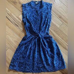 Rebecca Taylor Blue Abstract Tie Front Midi Dress